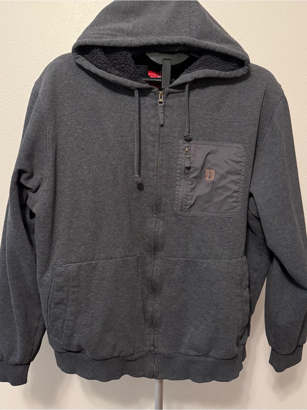 Coleman Charcoal Zip-Up Hooded Sweater with Sherpa Lining